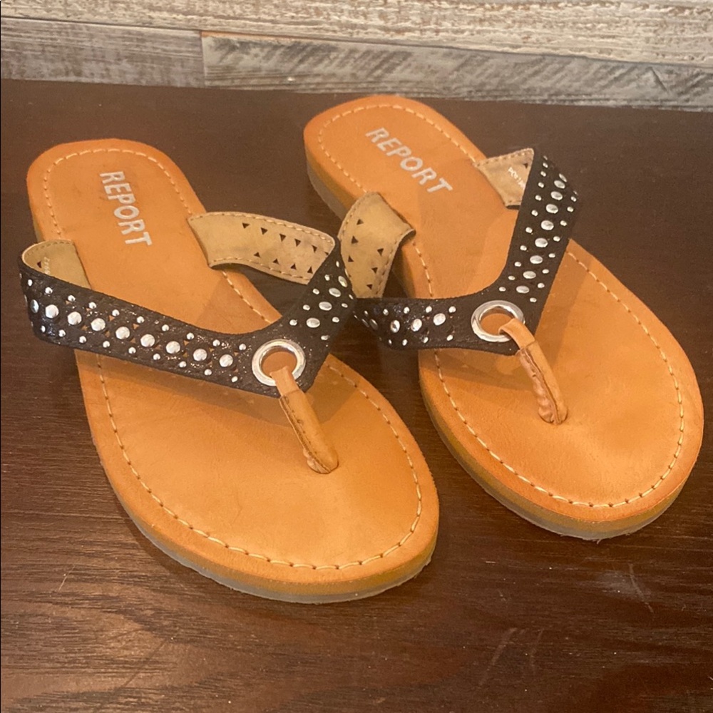 Black and Tan Studded Flip-Flops